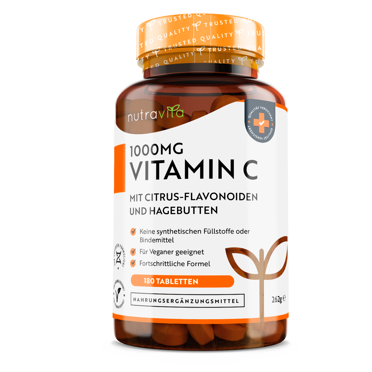 Vitamin C 1000mg mit Bioflavonoiden und Hagebutte 180 Vegane Tabletten