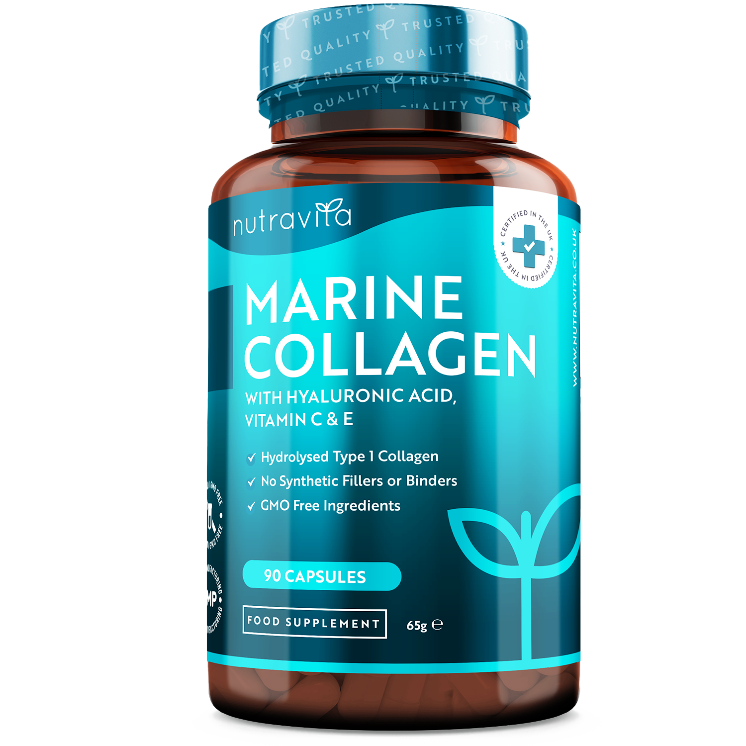 Hydrolysiertes Marines Kollagen 1000mg mit Hyaluronsäure 90 Kapseln