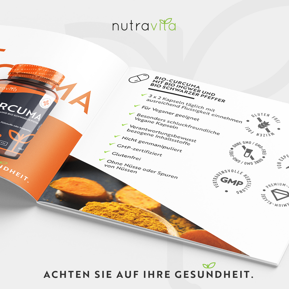 Bio-Kurkuma mit schwarzem Pfeffer und Ingwer - 270 Kapseln