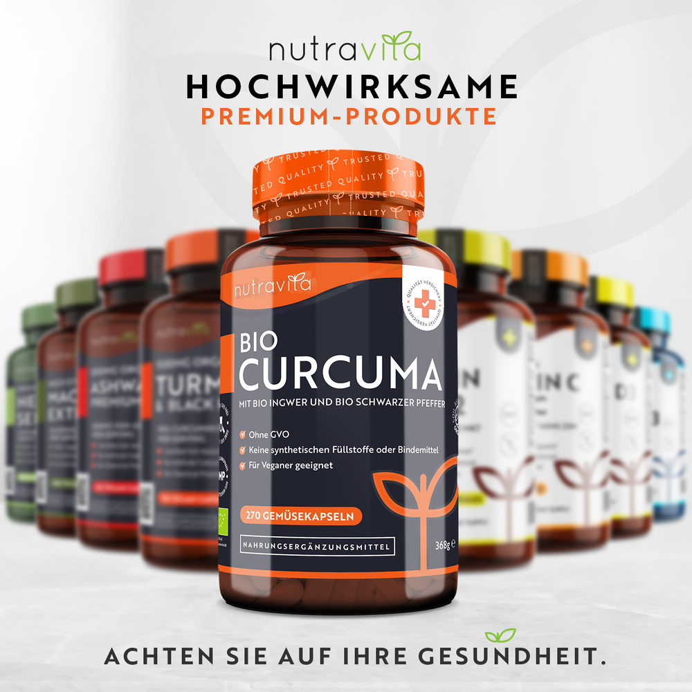 Bio-Kurkuma mit schwarzem Pfeffer und Ingwer - 270 Kapseln