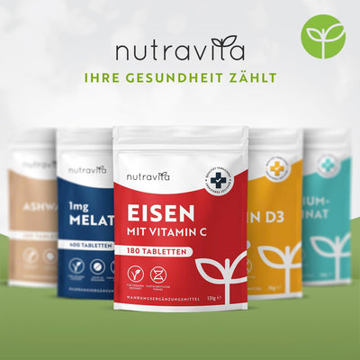 Eisentabletten mit 40 mg Eisen + Vitamin C (80mg) - 180 vegane Tabletten