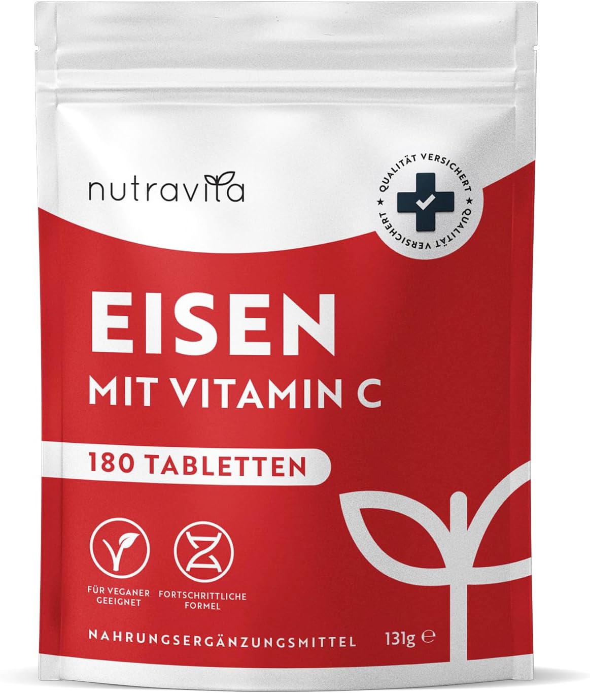 Eisentabletten mit 40 mg Eisen + Vitamin C (80mg) - 180 vegane Tabletten