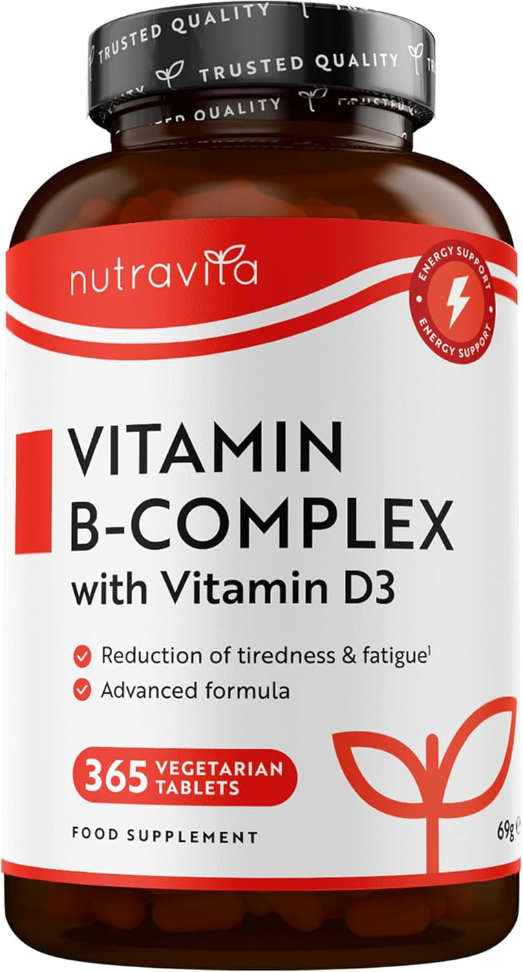 Vitamin B-Komplex - JAHRESVORRAT - Alle 8 B-Vitamine in 1 Tablette - Vitamin B1, B2, B3, B5, B6, B12, Biotin, Folsäure & Vitamin D3