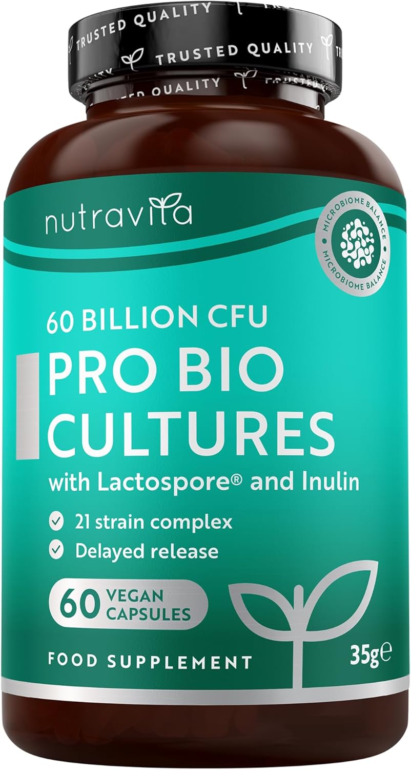 Probiotika 60 Milliarden KBE - 21 Kulturen Komplex mit Lactospore® - 60 Vegane Probiotika Kapseln