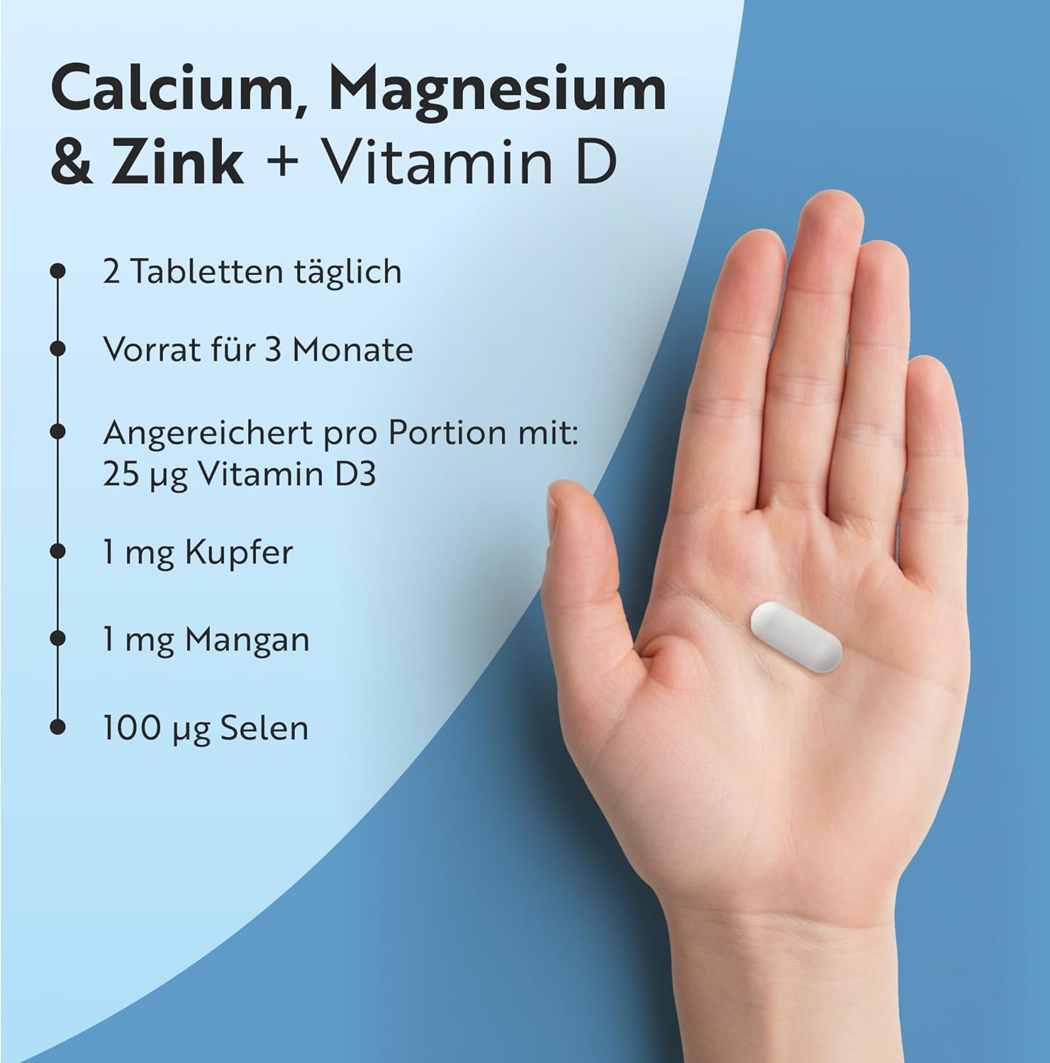 Kalzium Magnesium Zink Kupfer Selen Bor und Vitamin D3 - 180 Tabletten