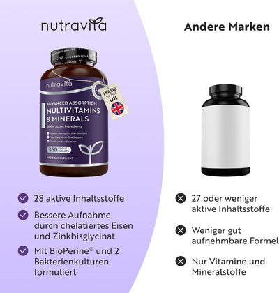 Multivitamine mit verbesserter Aufnahme für Männer und Frauen – 360 vegane Tabletten