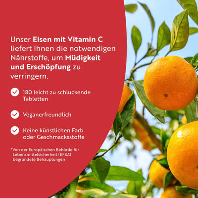 Eisentabletten mit 40 mg Eisen + Vitamin C (80mg) - 180 vegane Tabletten