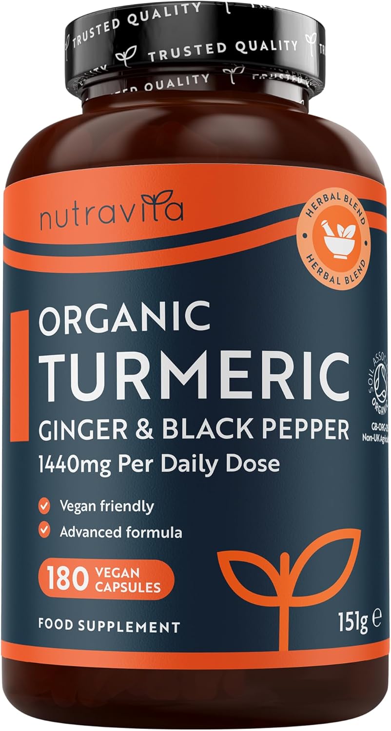 Bio Kurkuma Kapseln 1440 mg, schwarzem Pfeffer & Ingwer - 180 vegane Kurkuma Kapseln