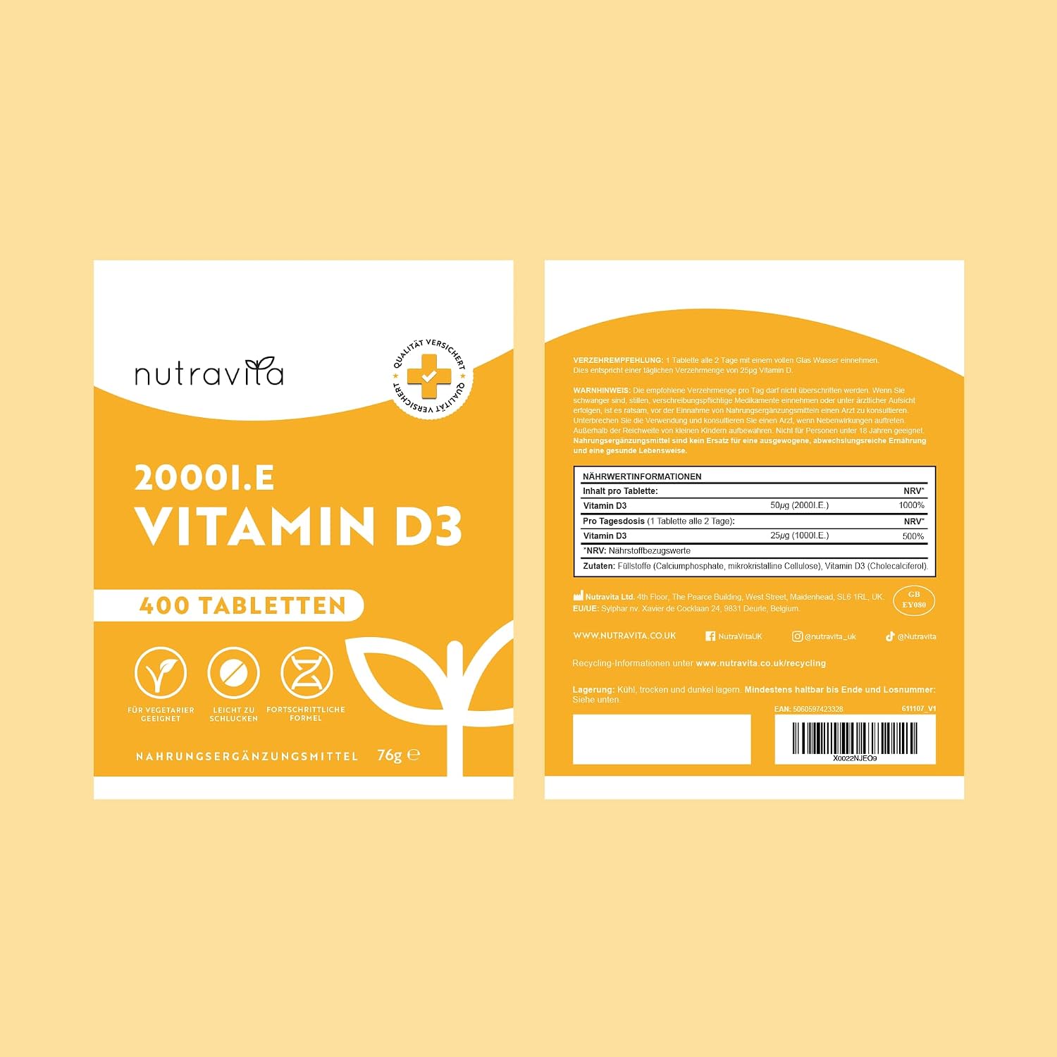 Vitamin D3 2000 I.E - 400 Vit D Tabletten