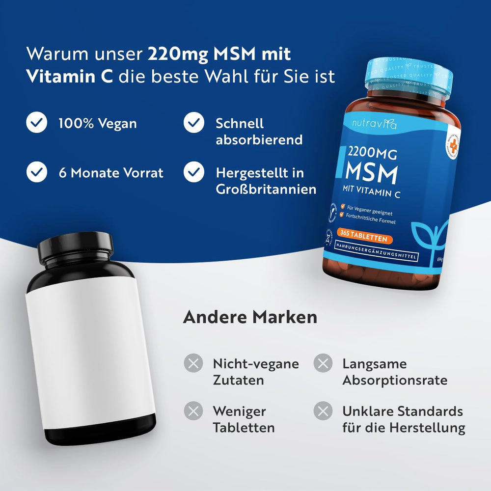 MSM 2200mg With Vitamin C - 365 Vegan Tablets
