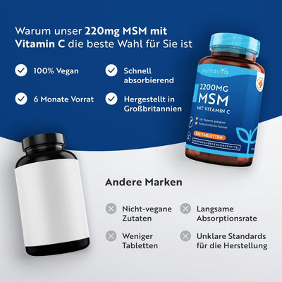 MSM 2200mg With Vitamin C - 365 Vegan Tablets