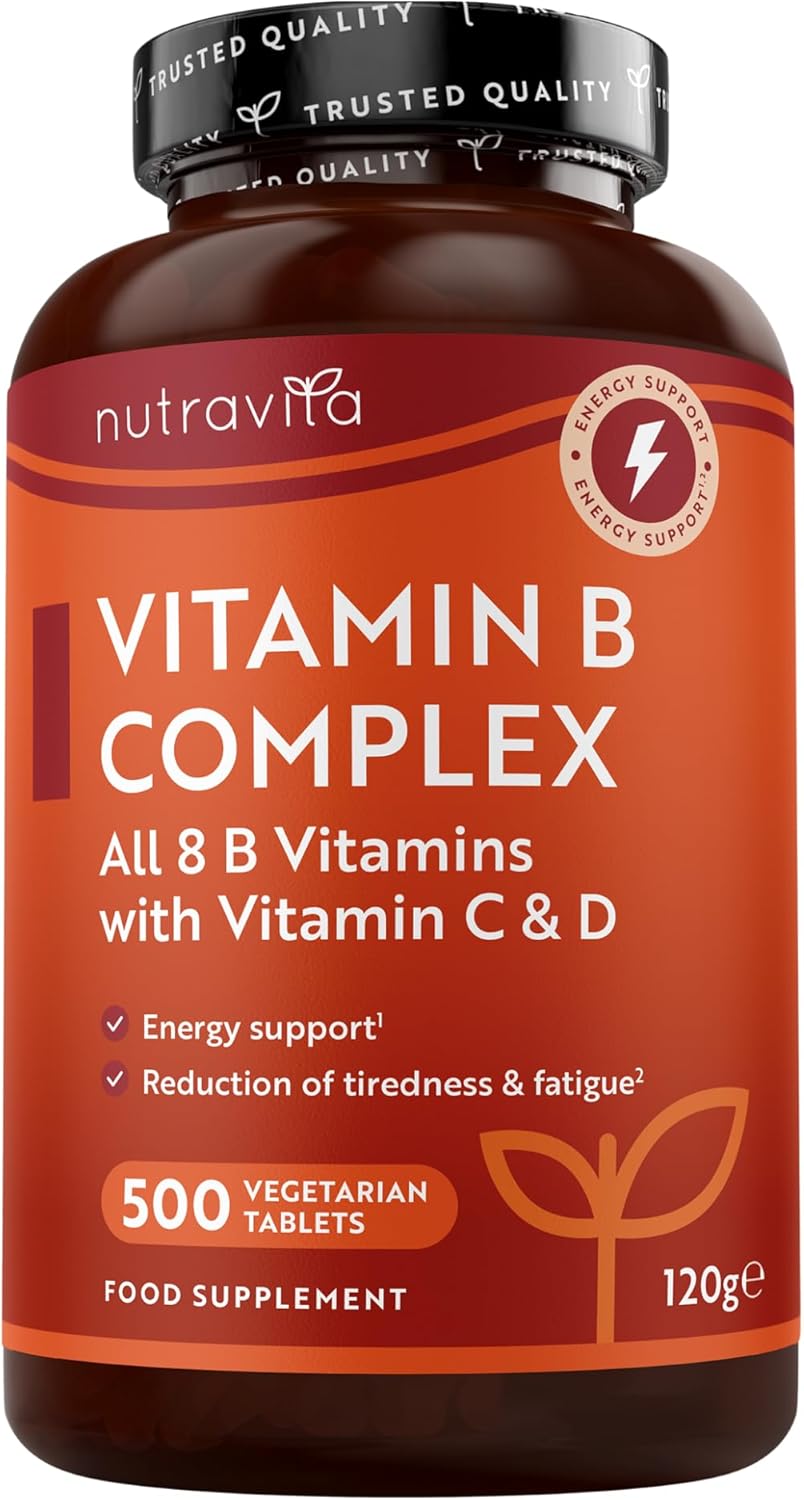 Vitamin B Komplex mit Vitamin C + D + Biotin - 500 Tabletten für +1 Jahr Vorat, Stoffwechsel, Psychische Funktion, Nervensystem