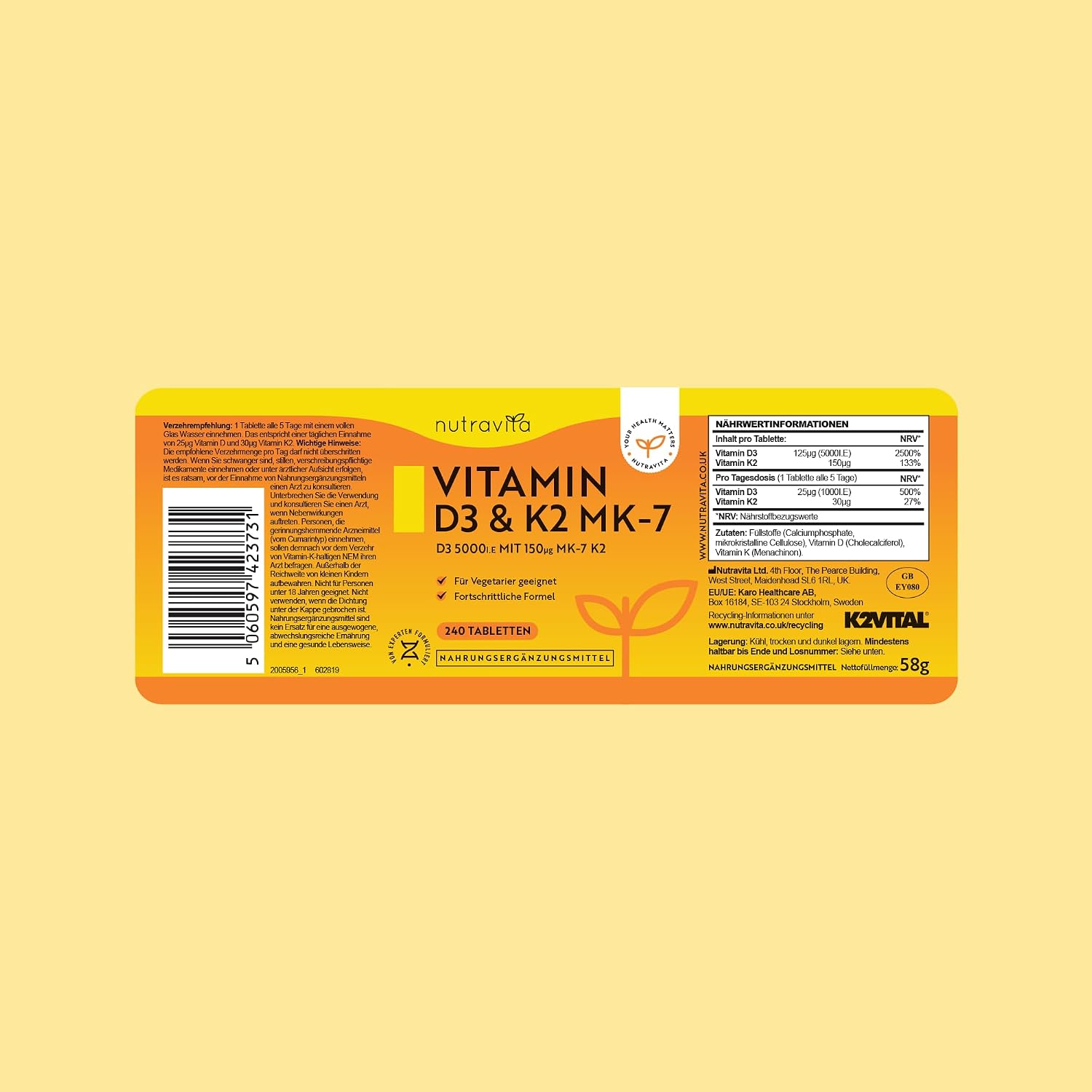 Vitamin D3 K2 Tabletten - 240 Tabletten