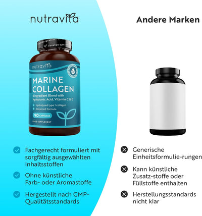 Hydrolysiertes Marines Kollagen 1000mg mit Hyaluronsäure 90 Kapseln