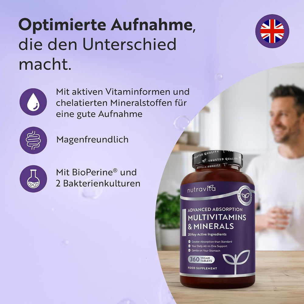 Multivitamine mit verbesserter Aufnahme für Männer und Frauen – 360 vegane Tabletten