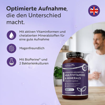 Multivitamine mit verbesserter Aufnahme für Männer und Frauen – 360 vegane Tabletten