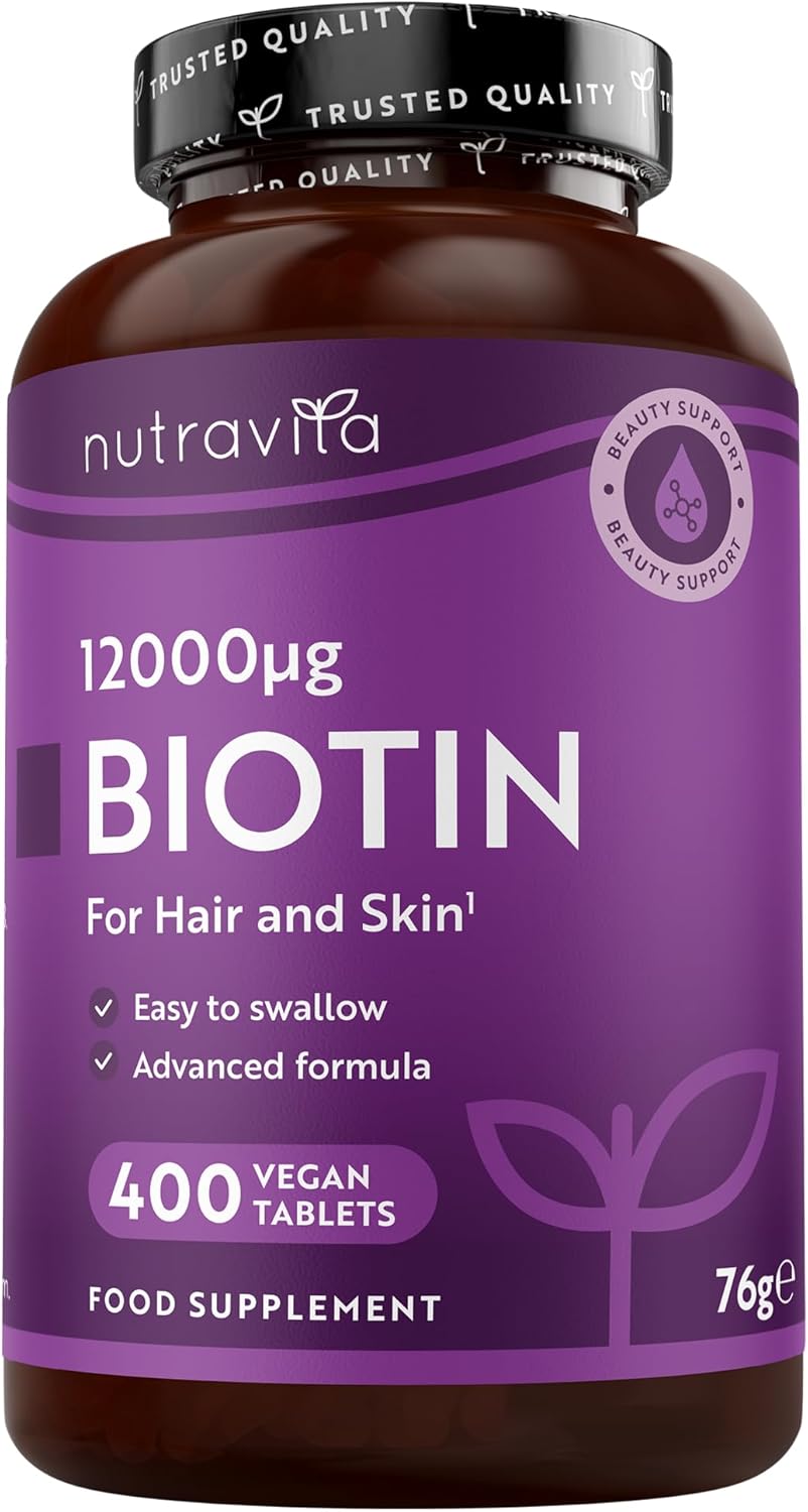 Biotin Hochdosiert 12000mcg, Haar Vitamine - 400 Vegan Tabletten