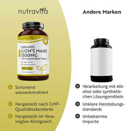Bio Löwenmähne Pilz 1500mg 120 Kapseln
