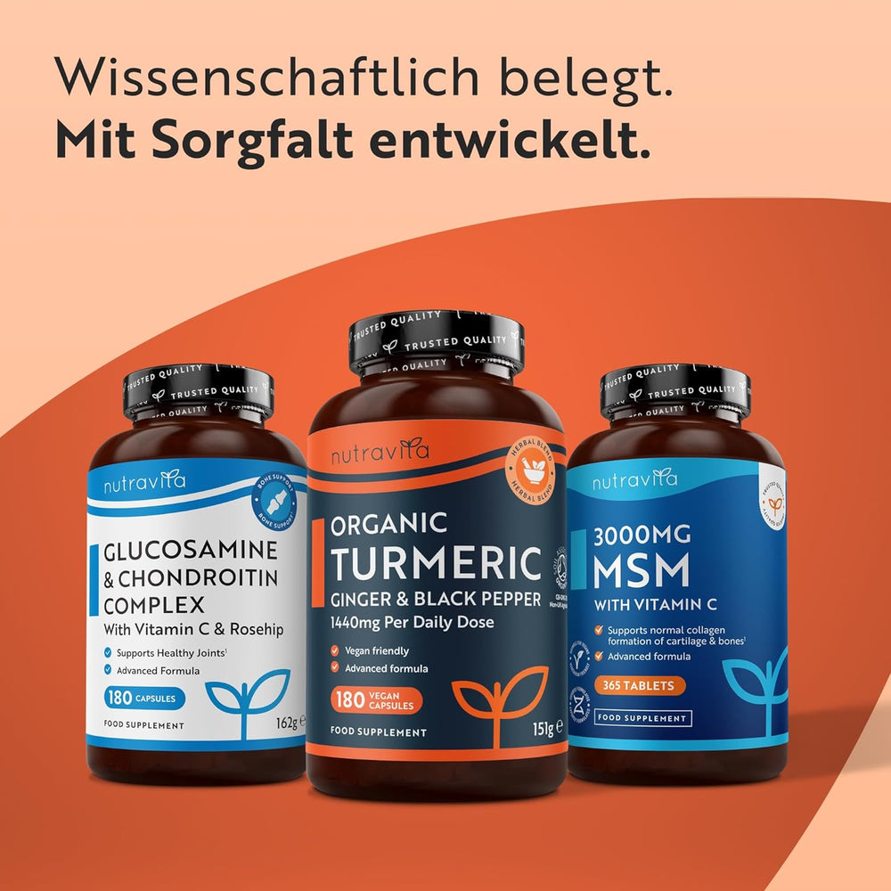 Bio Kurkuma Kapseln 1440 mg, schwarzem Pfeffer & Ingwer - 180 vegane Kurkuma Kapseln