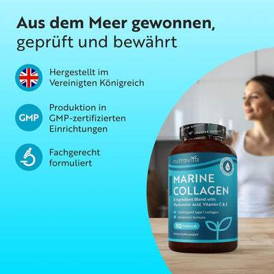 Hydrolysiertes Marines Kollagen 1000mg mit Hyaluronsäure 90 Kapseln
