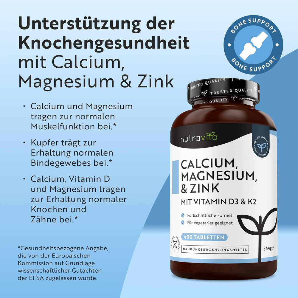 Calcium Magnesium Zink & K2 - 400 vegetarische Tabletten
