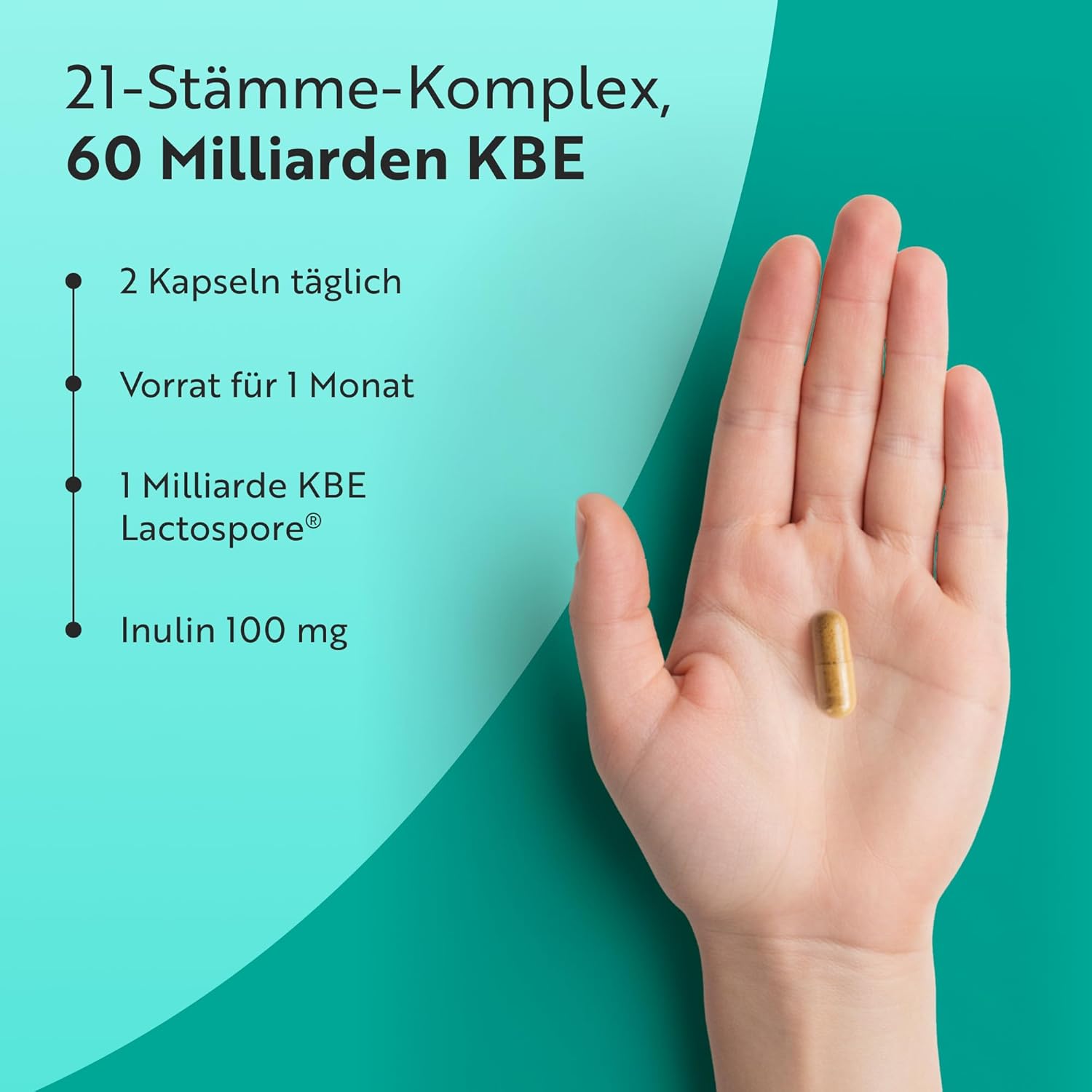 Probiotika 60 Milliarden KBE - 21 Kulturen Komplex mit Lactospore® - 60 Vegane Probiotika Kapseln