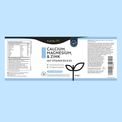 Calcium Magnesium Zink & K2 - 400 vegetarische Tabletten