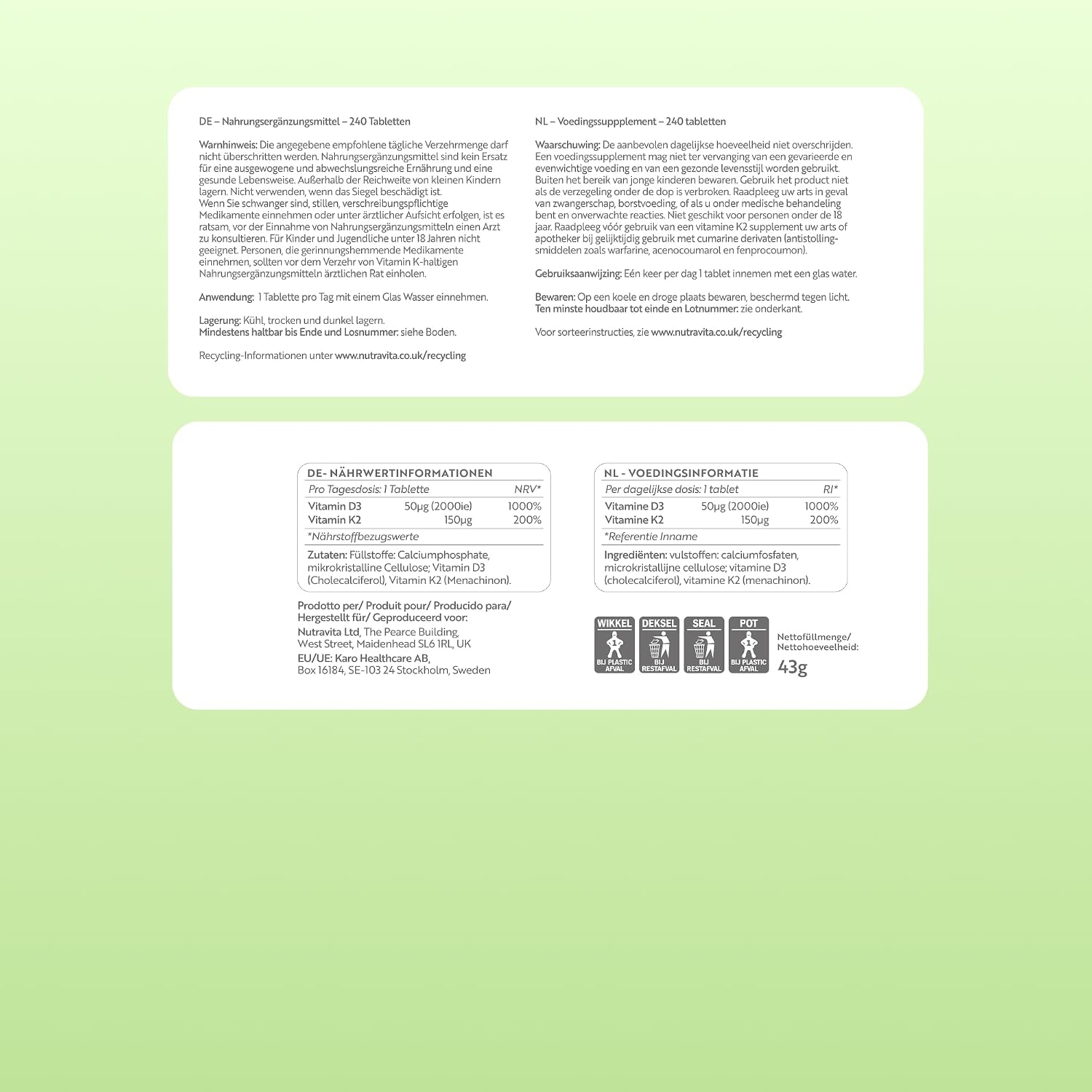 Vitamin D3 2000IU And Vitamin K2 150UG TABS 240