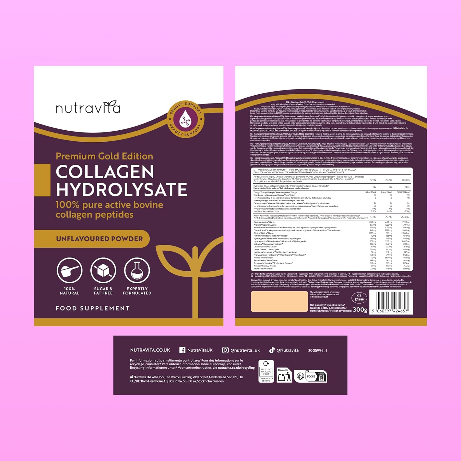 Collagen Pulver 300g - Kollagen Pulver Hochdosiert