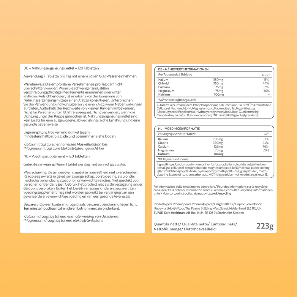 Elektrolyte Komplex mit Magnesium Kalium Hochdosiert Kalzium Natrium & Chlorid - 120 Elektrolyte Tabletten