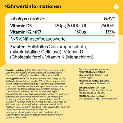 Vitamin D3 5000IE & K2 MK7 - 240 Tablets