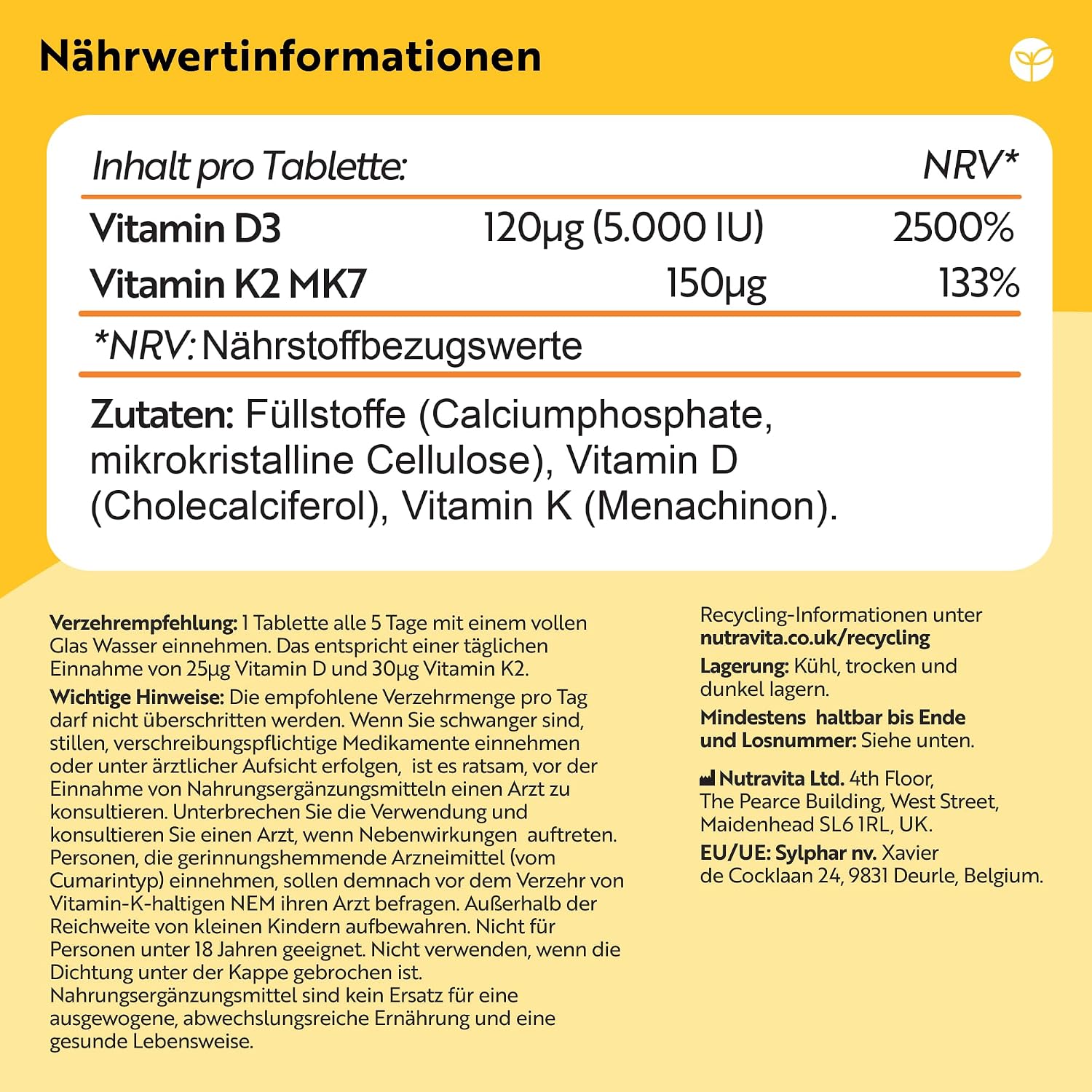 Vitamin D3 K2 Tabletten - 240 Tabletten