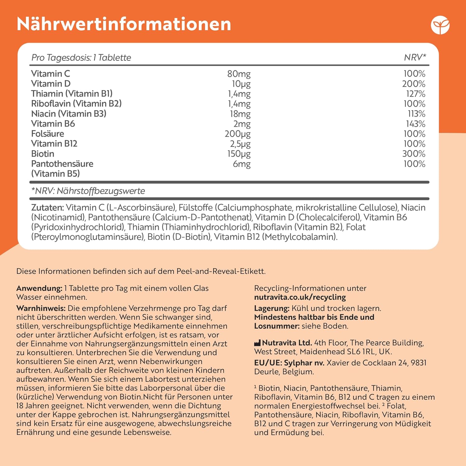 Vitamin B Komplex mit Vitamin C + D + Biotin - 500 Tabletten für +1 Jahr Vorat, Stoffwechsel, Psychische Funktion, Nervensystem
