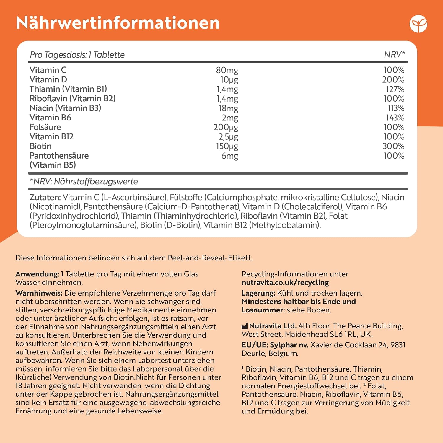Vitamin B Komplex mit Vitamin C + D + Biotin - 500 Tabletten für +1 Jahr Vorat, Stoffwechsel, Psychische Funktion, Nervensystem