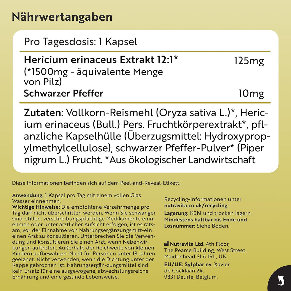 Bio Löwenmähne Pilz 1500mg 120 Kapseln
