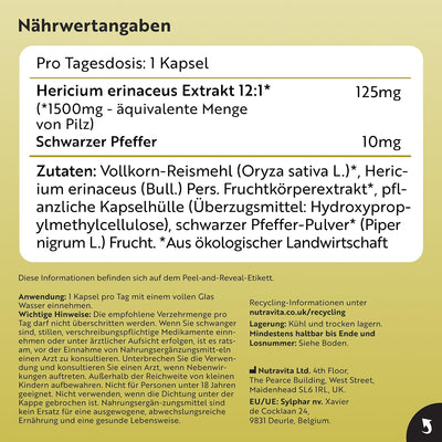 Bio Löwenmähne Pilz 1500mg 120 Kapseln