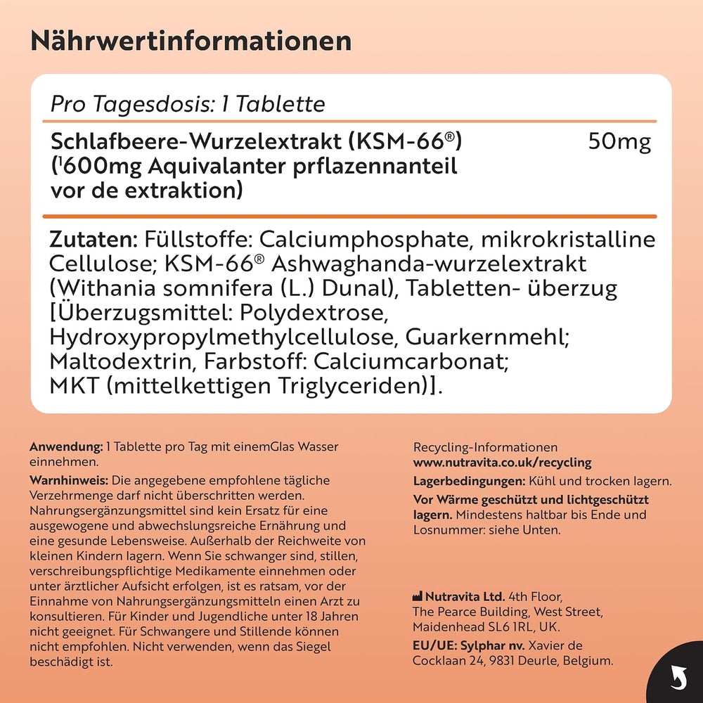 Ashwagandha Tabletten - 365 vegane Tabletten
