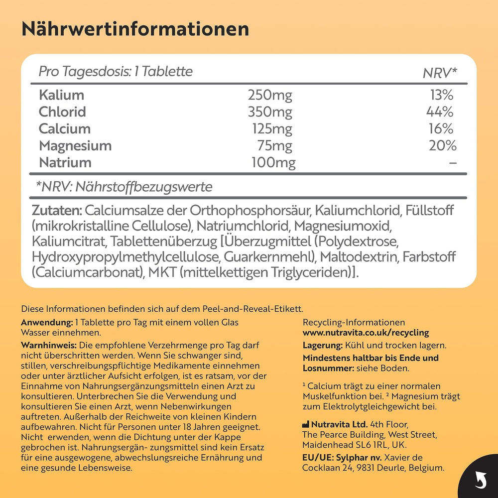 Elektrolyte Komplex mit Magnesium Kalium Hochdosiert Kalzium Natrium & Chlorid - 120 Elektrolyte Tabletten