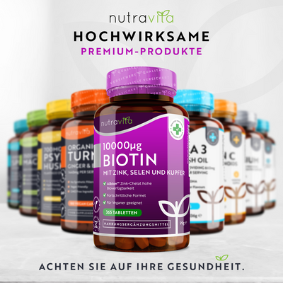 Biotin mit Zink, Selen und Kupfer - 10000mcg Biotin pro Tablette - Premium-Zink von Albion®