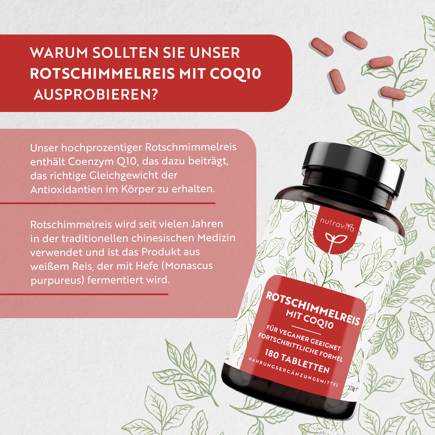 Fermentierter roter Reis 617mg 180 Tabletten — Nutravita Deutschland