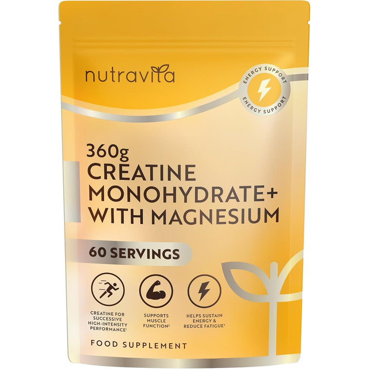 Kreatin-Monohydrat 3000mg mit Magnesium 360mg - 360g Geschmacksneutrales Kreatinpulver - 60 Portionen