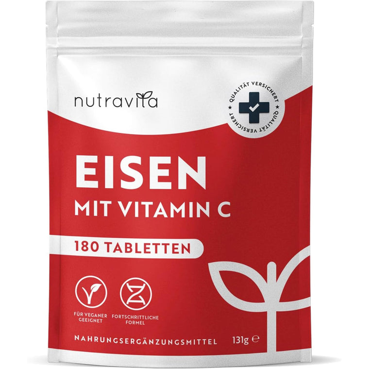 Eisentabletten mit 40 mg Eisen + Vitamin C (80mg) - 180 vegane Tabletten