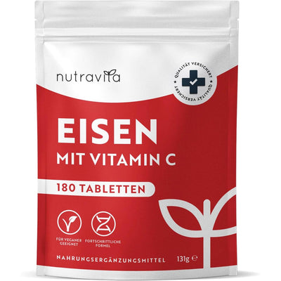 Eisentabletten mit 40 mg Eisen + Vitamin C (80mg) - 180 vegane Tabletten