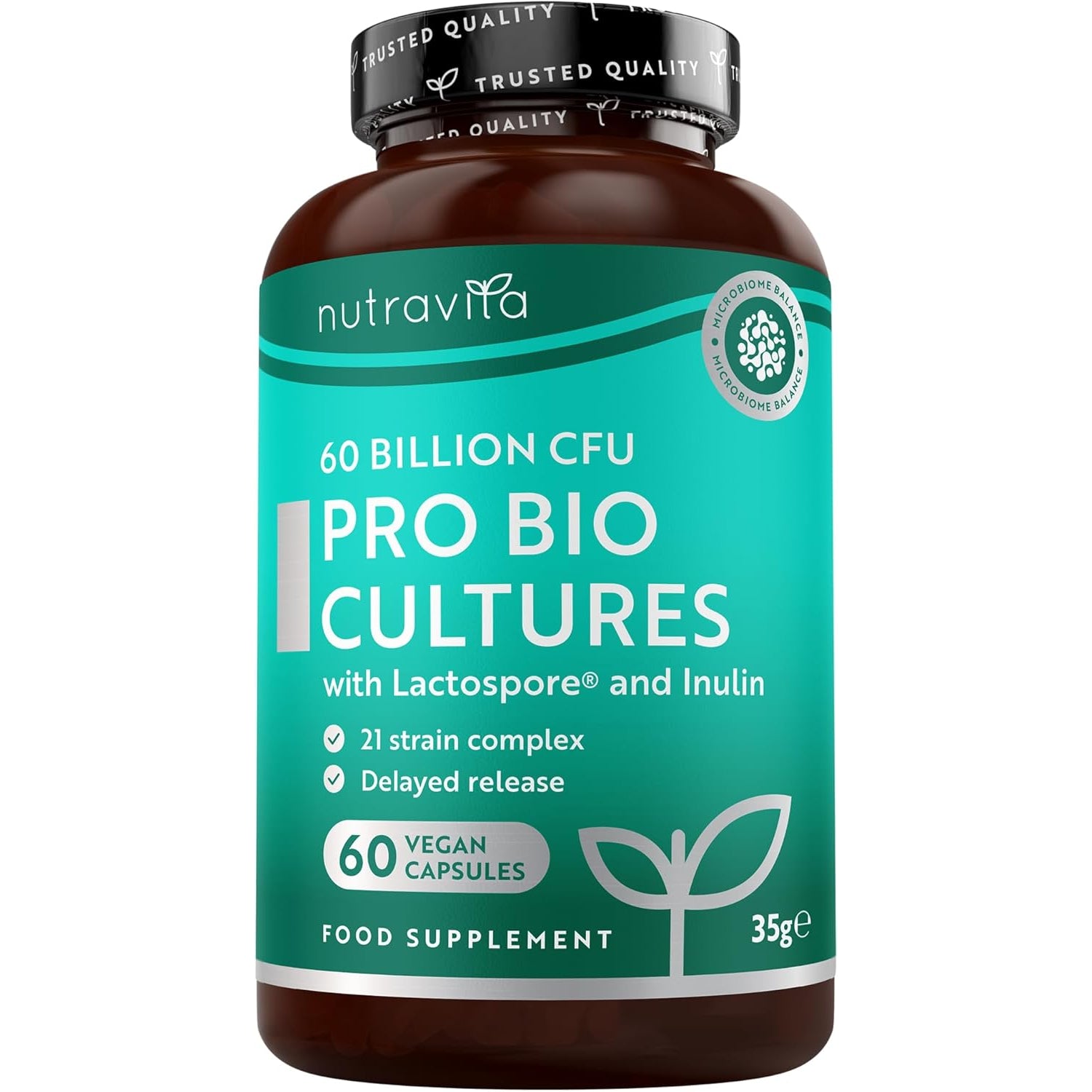 Probiotika 60 Milliarden KBE - 21 Kulturen Komplex mit Lactospore® - 60 Vegane Probiotika Kapseln