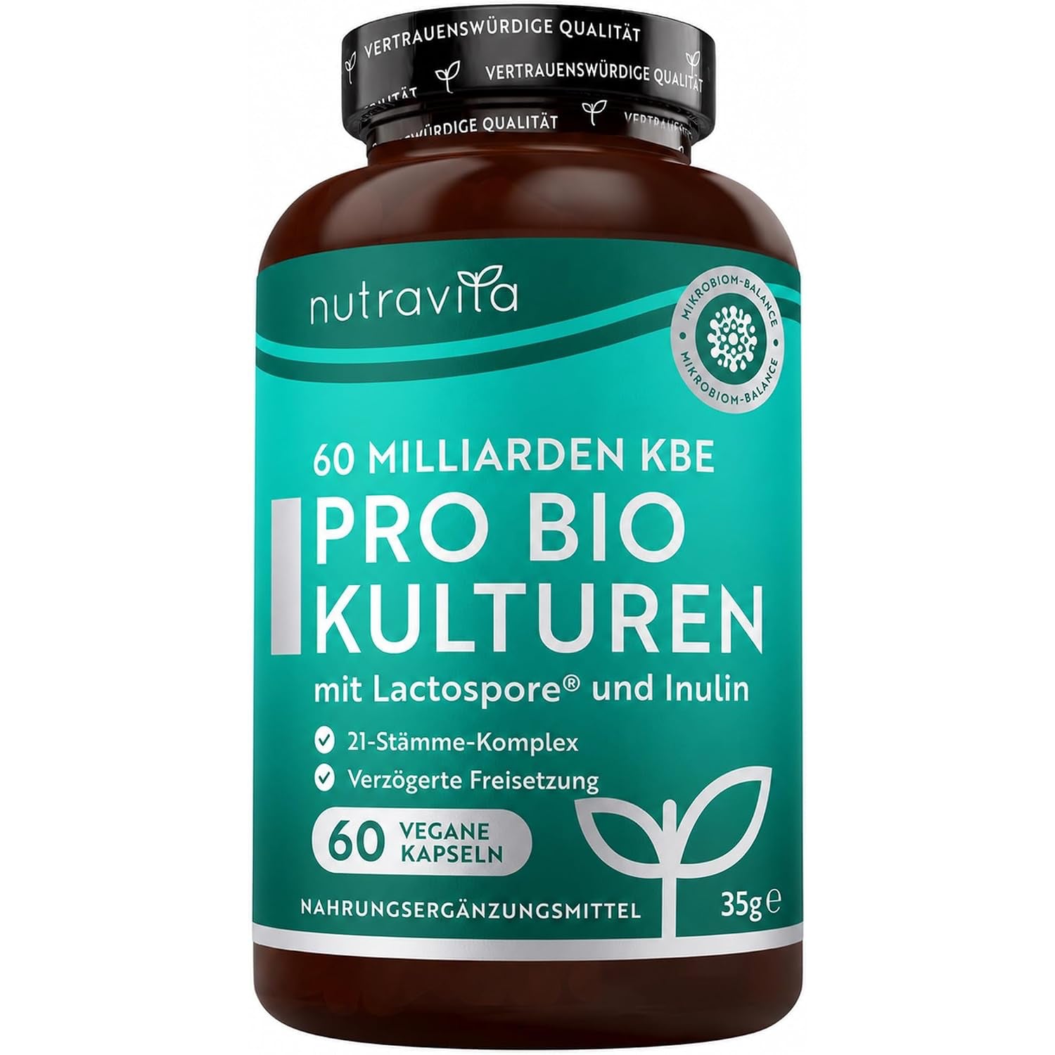 Probiotika 60 Milliarden KBE - 21 Kulturen Komplex mit Lactospore® - 60 Vegane Probiotika Kapseln