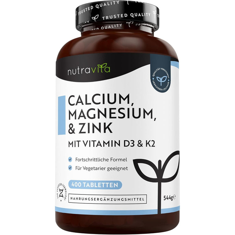 Calcium Magnesium Zink & K2 - 400 vegetarische Tabletten