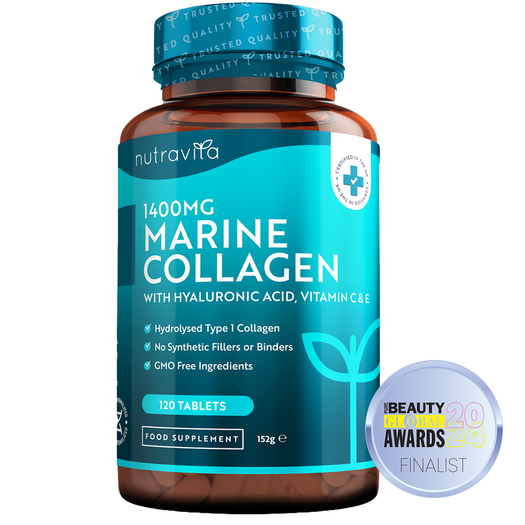 Marine Collagen und Hyaluronsäure Kapseln Hochdosiert 1400mg - Kollagen Hydrolysat Typ I - 120 Tabletten