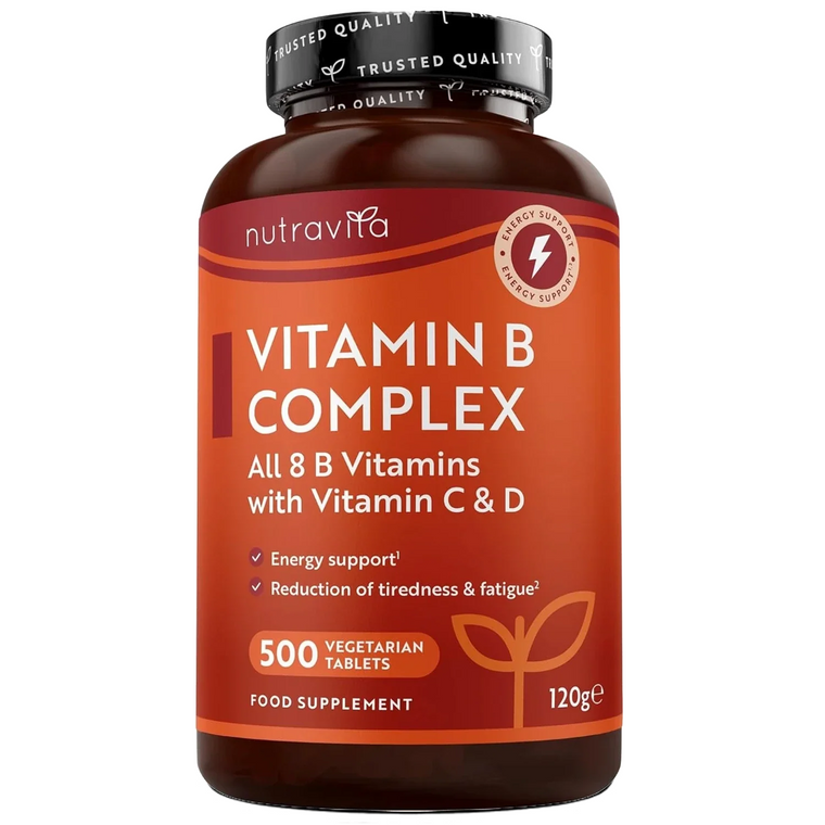 Vitamin B Komplex mit Vitamin C + D + Biotin - 500 Tabletten für +1 Jahr Vorat, Stoffwechsel, Psychische Funktion, Nervensystem