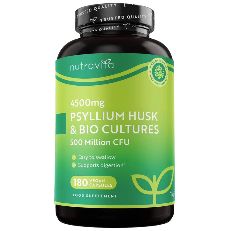 Flohsamenschalen Kapseln 4500mg - Biokulturen mit 500 Millionen CFU - 180 Vegane Kapseln