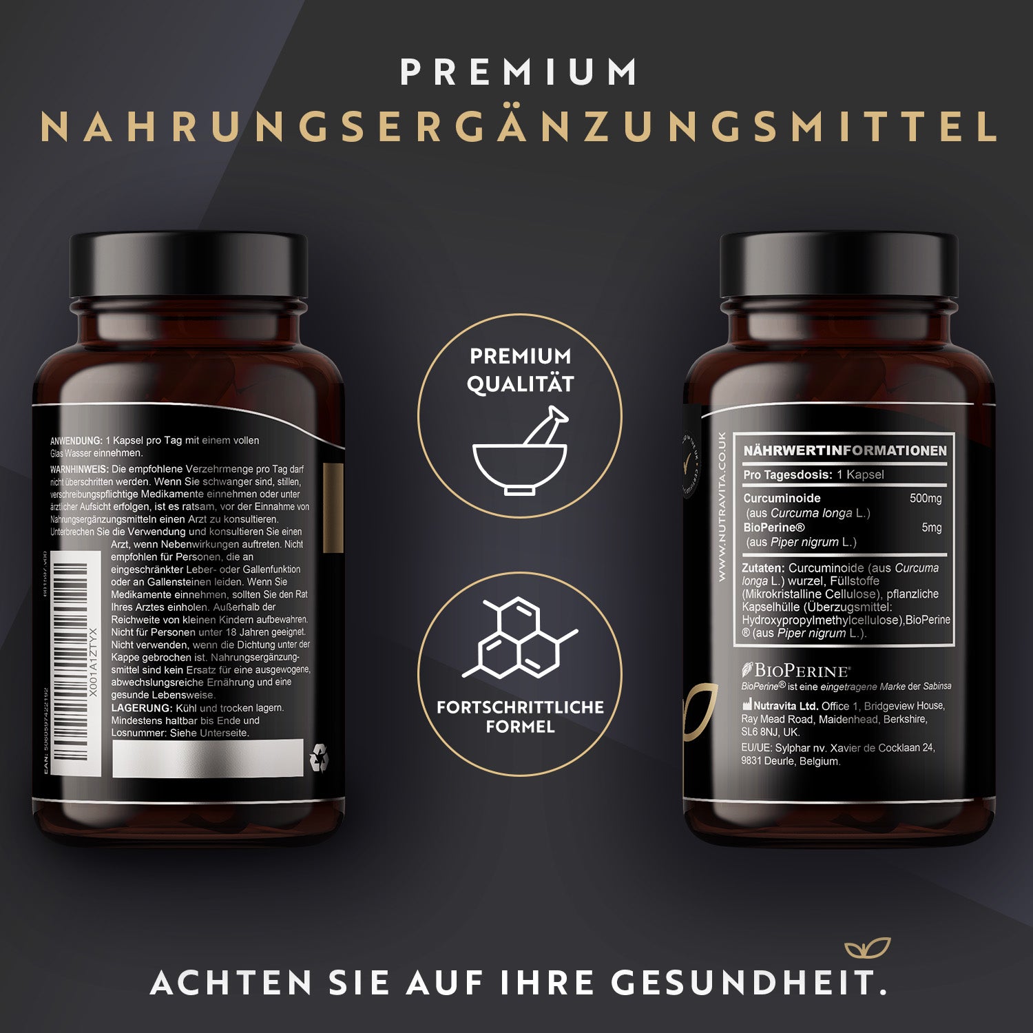 Premium Curcumin 95% Curcuminoide mit Bioperine® 120 Kapseln